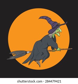 Witch flying on a broomstick