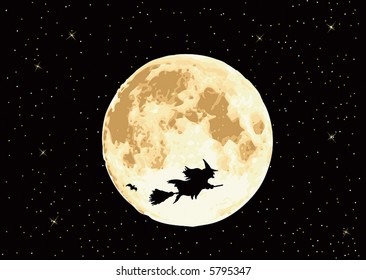 Witch flying on a broomstick.