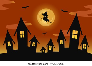 Witch flying on broomstick. Cartoon. Vector illustration.