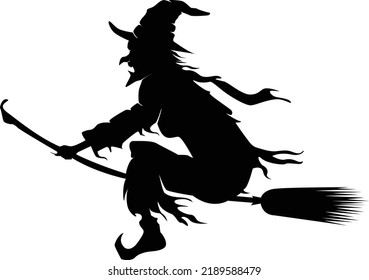 Witch flying on a broomstick. Halloween silhouette on white background vector illustration