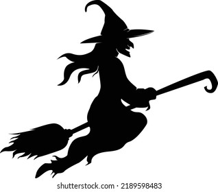 Witch flying on a broomstick. Halloween silhouette on white background vector illustration