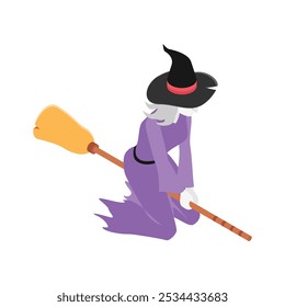 Witch flying on a broomstick, halloween isometric icon