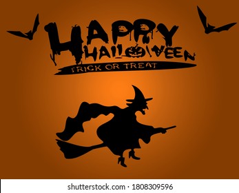 witch flying on a broomstick on a red background