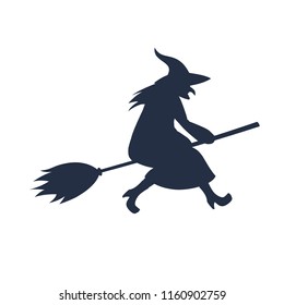Witch flying on a broomstick silhouette halloween