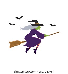 Witch flying on broomstick. Vector illustration