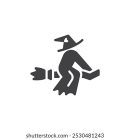 A witch flying on a broomstick vector icon. filled flat sign for mobile concept and web design. Flying Witch glyph icon. Symbol, logo illustration. Vector graphics