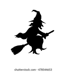 Witch Flying on Broomstick Vector Template