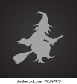 Witch Flying on Broomstick Vector Template