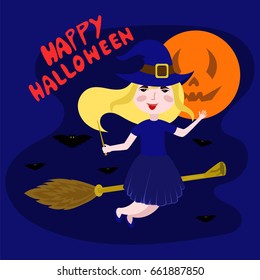 witch flying on a broomstick vector illustration. happy Halloween.