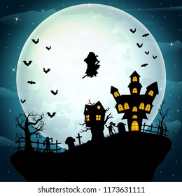 Witch flying on a halloween celebration