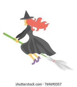 
Witch flying on her broom stick, scary halloween vector
