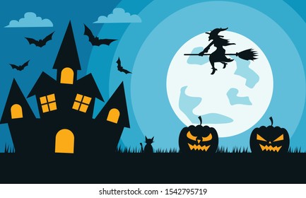 Witch flying on sky design happy halloween day .
