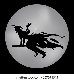 Witch flying over the moon