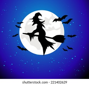 Witch flying over the moon 