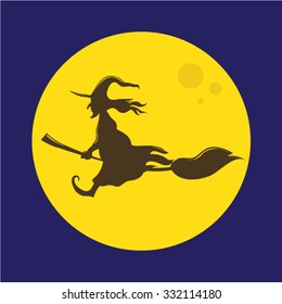 Witch flying over the moon