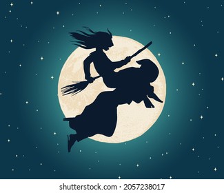 Witch Flying Over Moon Night Sky Stock Vector (Royalty Free) 2057238017 ...