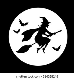 Witch flying over the moon // Silhouette // Halloween // Black & White