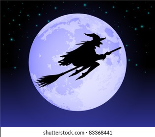 Witch Flying Past the Moon