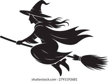 witch flying silhouette vector