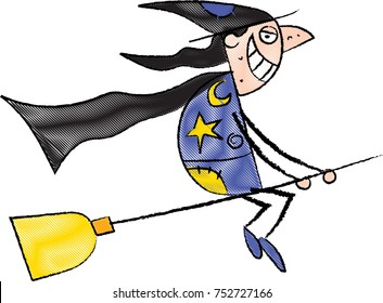 witch flying and smiling