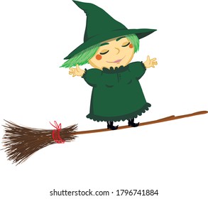 witch flying standing on a broom