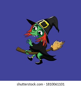 Witch Is Flying Vector Illustration Suitable For T-Shirt Design, Wall Canvas, Poster, Phone Case, etc.