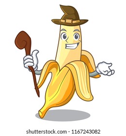 Witch fresh banana fruit mascot cartoon style