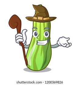 Witch fresh green zucchini in cartoon box