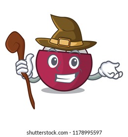 Witch fresh mangosteen fruit in the market cartoon