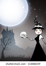 Witch  in the full moonlight Halloween night. EPS 10.