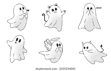 Witch ghost and reaper ghost Halloween pattern, Vector