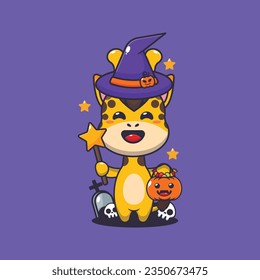 Witch giraffe in halloween day. Cute halloween cartoon illustration. 