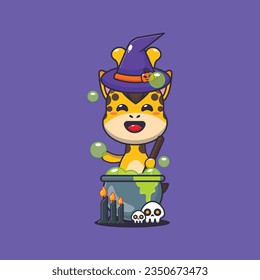 Witch giraffe making potion in halloween day. 