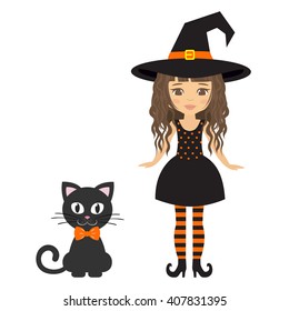 witch girl curly and cat