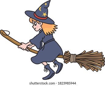 
A witch girl flying on a broom