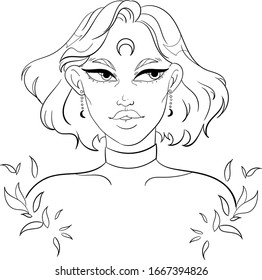 Witch Girl Line Art/ Tattoo art/ Print