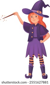 Witch girl with magic wand. Witchcraft spell icon isolated on white background