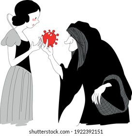 The witch gives a coronavirus(like the apple) to Snow White.