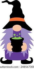 Witch gnome with potion. Halloween gnome vector illustration.
