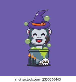 Witch gorilla making potion in halloween day. 