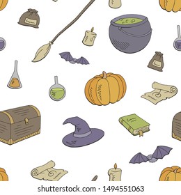 Witch graphic color seamless pattern background vector