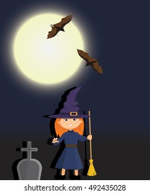 Witch in a graveyard night