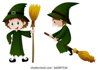 Witch in green costume  illustration