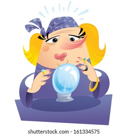 Witch gypsy clairvoyant looking to a crystal sphere telling fate and destiny