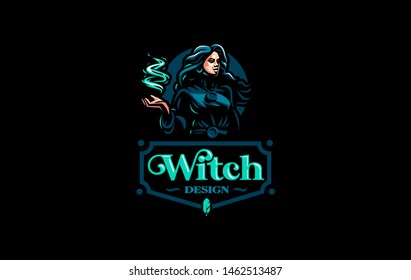Witch gypsy with flowing hair. In her hands is a magical fire. Vector illustration.