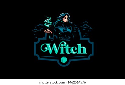 Witch gypsy with flowing hair. In her hands is a magical fire. Vector illustration.