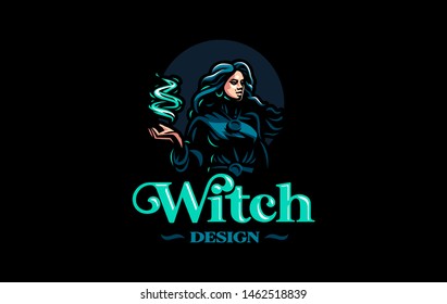 Witch gypsy with flowing hair. In her hands is a magical fire. Vector illustration.