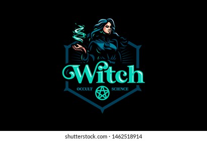 Witch gypsy with flowing hair. In her hands is a magical fire. Vector illustration.
