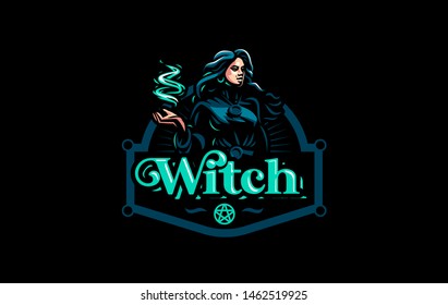 Witch gypsy with flowing hair. In her hands is a magical fire. Vector illustration.