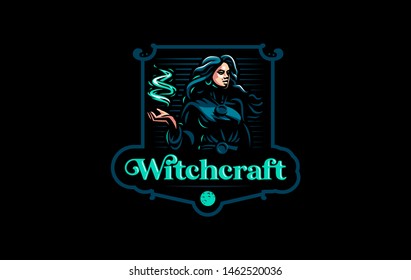 Witch gypsy with flowing hair. In her hands is a magical fire. Vector illustration.
